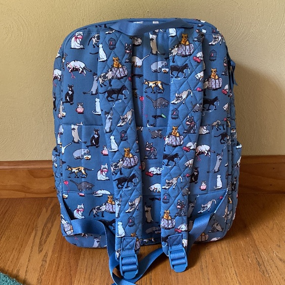 Vera Bradley Essential Large Backpack Cat's Meow gray bag NWT TRAVEL XL LAPTOP - Picture 7 of 8